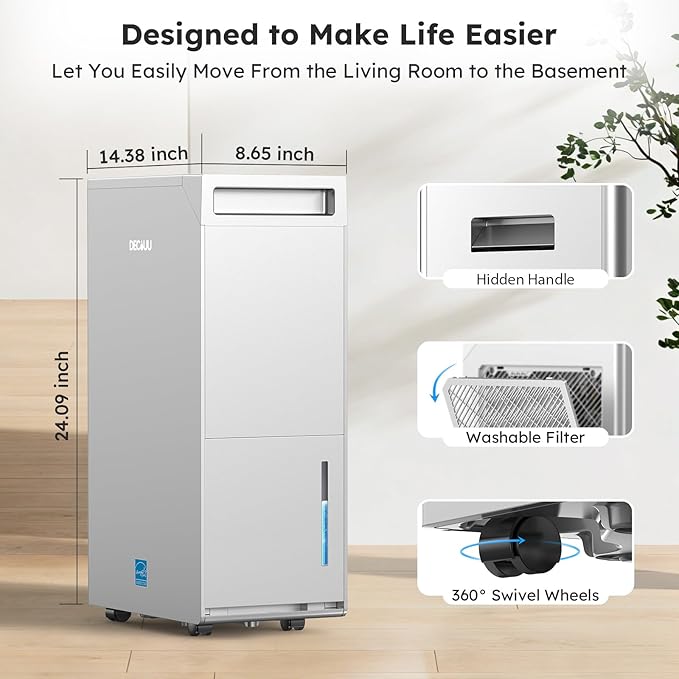 5000 Sq.Ft Energy Star Most Efficient 2024 Dehumidifier with Pump,DECIUU Max 100 Pint Dehumidifier for Basement with Drain Hose,Intelligent Humidity Control for Home Bathroom Garage