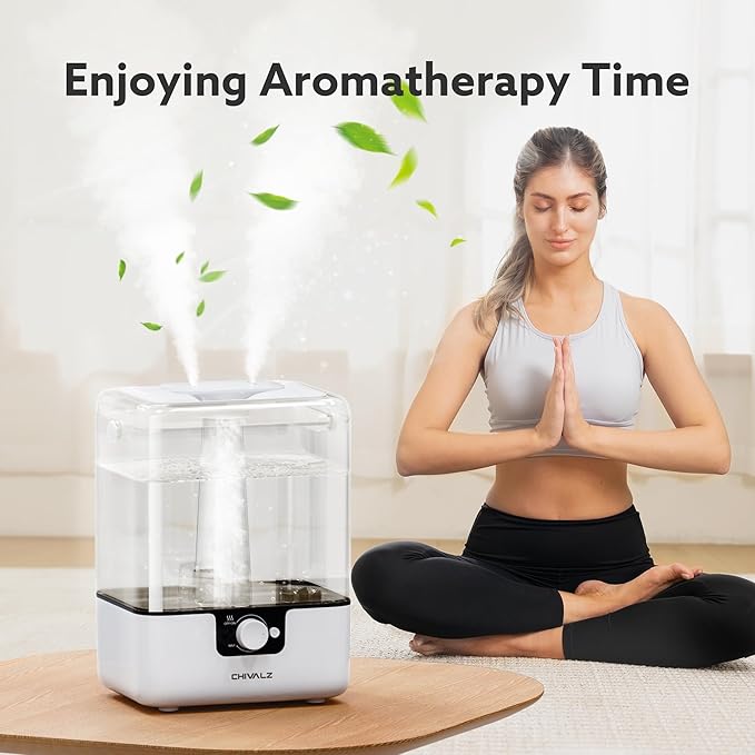 CHIVALZ Humidifiers for Bedroom Large Room Home, 6L Cool Mist Humidifier for Baby and Plant, Oil Diffuser, Top Fill Humidifier with Night Light, Quiet 23dB, Up to 26H, White 1Pack