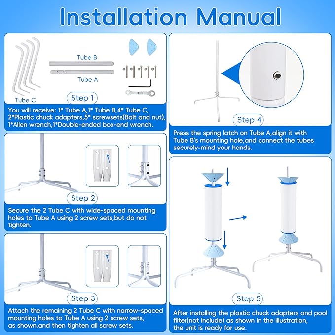 Pool Cartridge Filter Cleaning Stand Compatible with 3, 4, Or 6 Inch Swimming Pool Cartridges 360° Rotating Cleaning No Bending Required Say Goodbye to Manual Scrubbing Water Saving Design