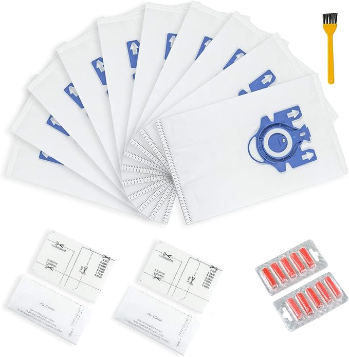 Yours 10 Packs Replacement For Miele AirClean 3D Efficiency GN Dust Bags,10123210 GN Vacuum Bags, with 2 Motor Protection Filter, 2 AirClean Filter,2 Freshener and A Free Cleaning Brush