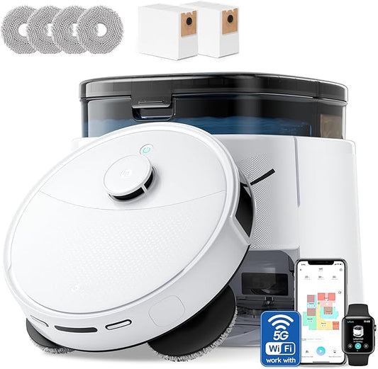 Lefant LiDAR Robot Vacuum and Mop, 12000Pa Suction, 90-Day Self-Emptying, Obstacle Avoidance, Auto Mop Washing&Drying, All-in-One for Pet Hair Carpet, 5G WiFi Alexa/APP/iWatch Control, M3