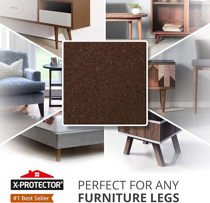 X-PROTECTOR Felt Furniture Pads - 12 PCS 3" - Felt Pads Floor Protectors - Chair Felt Pads - Felt Pads for Furniture Feet - Furniture Pads for Hardwood Floors - Protect Your Floors! (Brown, Square)
