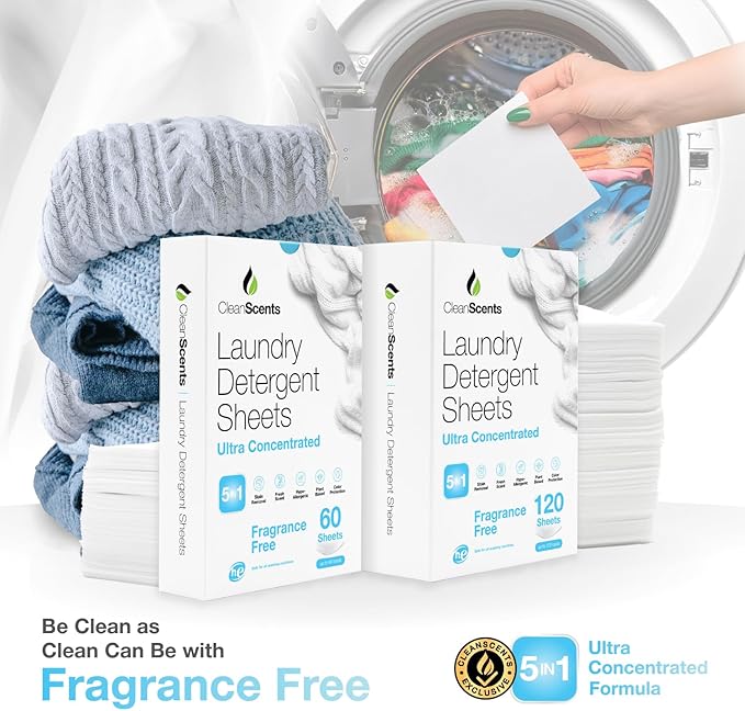 CleanScents Laundry Detergent Sheets (120 Sheets) (Fragrance Free)