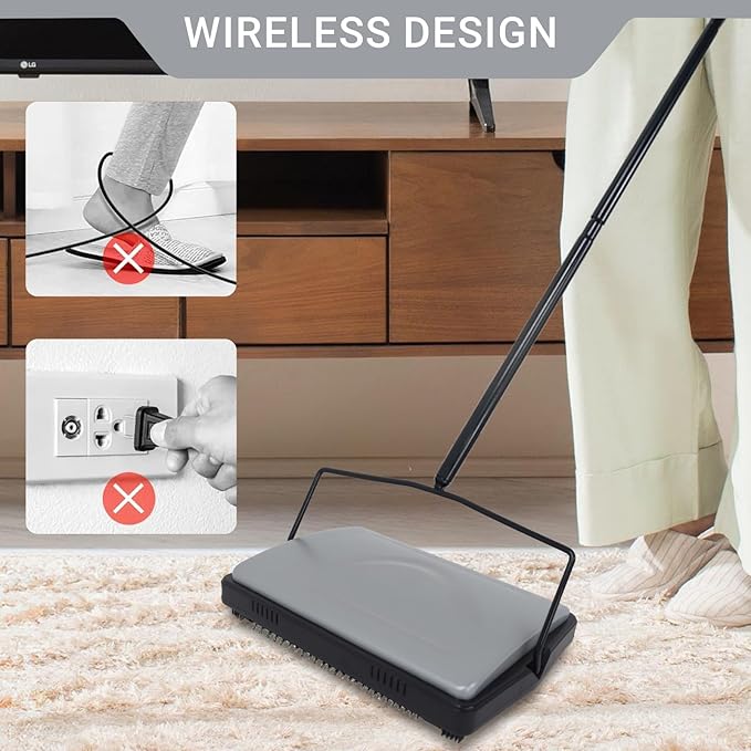 EZ SPARES Quiet Carpet Sweeper, Floor Sweeper with Horsehair Roller Brush Strong,Suitable for Carpet Cleaning Power,Bristle Sweeper,Great for House,Office,Kitchen,Carpet(Gray)