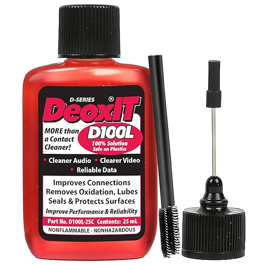 DeoxIT D100L-25C Contact Cleaner with Precision Needle & Brush – Cleans, Deoxidizes, Lubricates & Protects – Electronic Contact Cleaner for Audio, Automotive, Electrical, Marine & More
