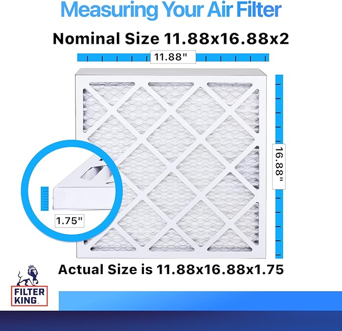 Filter King 11.88x16.88x2 Air Filter | 12-PACK | MERV 8 HVAC Pleated A/C Furnace Filters | MADE IN USA | Actual Size: 11.88 x 16.88"