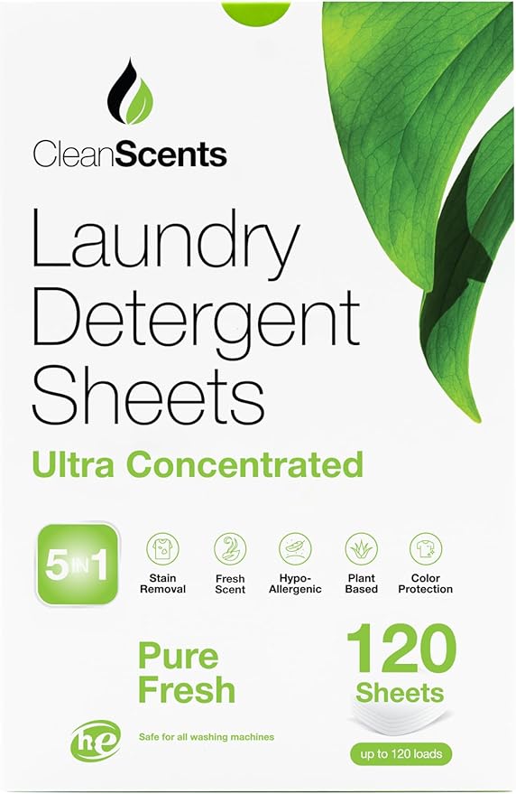 CleanScents Laundry Detergent Sheets (120 Sheets) (Pure Fresh)