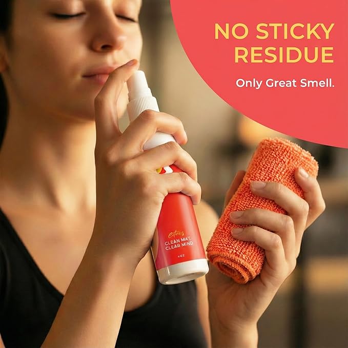 SwaytAway Fitness Mat Mist – 4oz Travel Size Yoga Mat Spray with Towel - (Pack of 2) – Aromatherapy-Inspired Citrus and Eucalyptus Blend – Plant-Based, No Rinse, Refreshes & Deodorizes