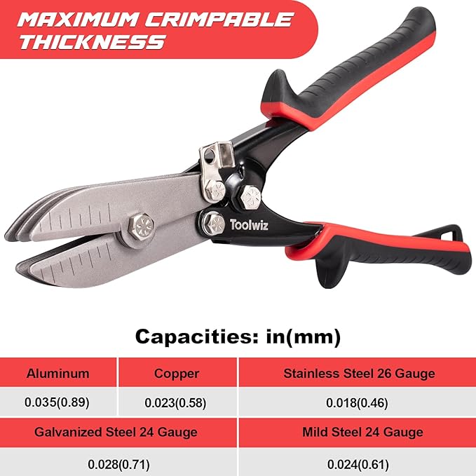 Toolwiz 5 Blade Sheet Metal Tools, Duct Crimping Tool for 24-26 Gauge Downspout, Stove Pipe, Stainless Steel, Ventilation Duct Systems, 10-1/2" HVAC Sheet Metal Crimper Efficient Pipe Crimper