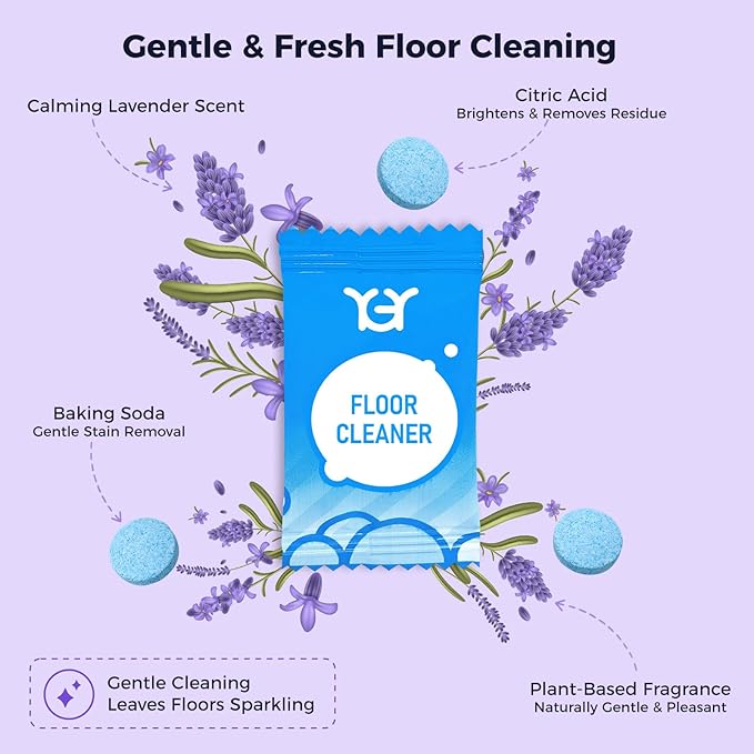 YGY 36 Pack lavender Scent Floor Cleaner, Deodorizes and Deep Cleans for Multiple Hard Floors, Lavender Scent, Compitable with Tineco Vacuum Mop, Cleaning Solution-36 Tablets