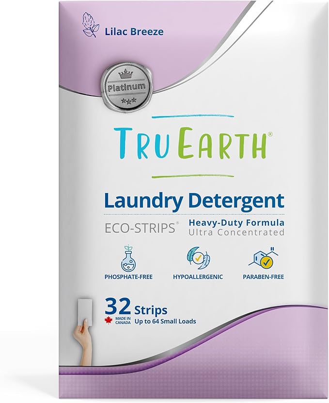 Tru Earth Platinum - Heavy Duty Laundry Detergent Sheets - Up to 64 Loads (32 Count), Lilac Breeze Scent - Ultra-Concentrated Formula - Eco-Friendly Laundry Sheets