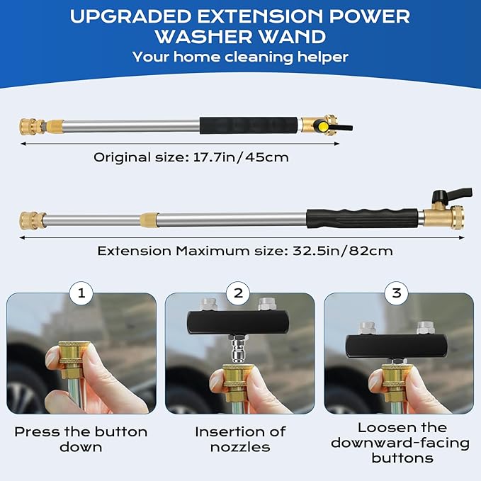 Jet Nozzle High Pressure Hose Nozzle, 2026 Upgraded Extendable Power Washer Wand with 2 Spray Jet Hose and 1 High Pressure Dual Nozzle Washer Tools for Garden Hose, Car Washing, Patio and Floor