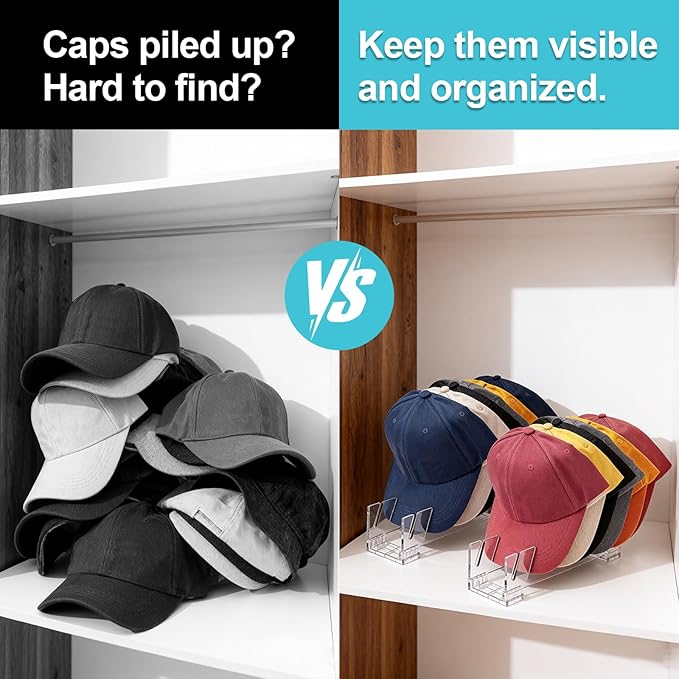 FAMOVELL® 4 Pack Acrylic Hat Organizer for Baseball Caps, Clear Hat Stand for Closet Dresser Bedroom and Shelf - Non-Slip Cap Holder Displays and Holds Up to 28 Tennis or Trucker Hats