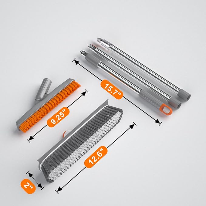 Heavy Duty Floor Scrub Brush and Grout Cleaner Tool with Long Handle Deck Brush with Stiff Bristles Outdoor Scrubber for Cleaning Deck Tile Kitchen Swimming Pool Bathroom(2 Pack Brush Head)
