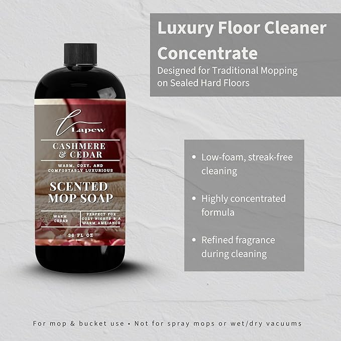 Luxury Floor Cleaner, Scented Mop Soap Concentrate | Hard Floor Cleaner for Tile, Vinyl, Laminate, LVP & Sealed Hardwood | Low-Foam, Streak-Free | 36 oz | Cashmere Cedar