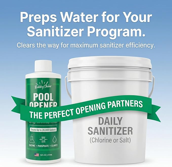 Pool Opening Chemical - 16 oz Treats Up to 20,000 Gallons - Pool Opening Kit Routine Additive (Clarifier Support) for Above Ground & Inground Pools, Chlorine or Salt Compatible – BubbyShine