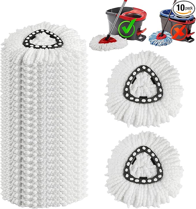 10 Pack Mop Replacement Heads, 100% Microfiber Spin Mop Refills Fits Triangle Mop Replace Head EasyWring 1-Tank System, 360 Degree Mop Head Replacement for Easy Cleaning Floor Mopping