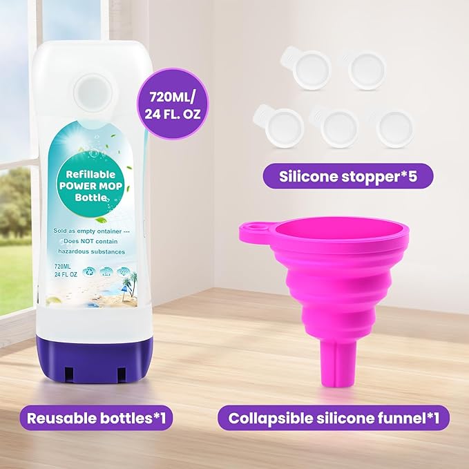 Refillable Solution Bottle for Swiffer Power Mop, 720ML/24 FL OZ Leak-Proof Reusable Empty Cleaner Container, Universal Fit for Any Liquid Cleaner, Easy Install
