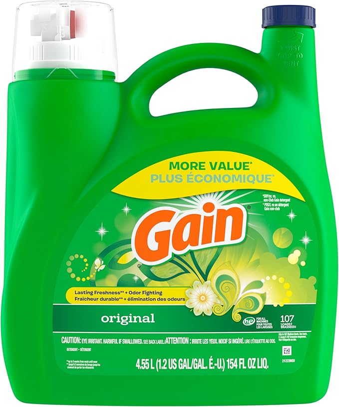 Gain Liquid Laundry Detergent, Original Scent | 107 Loads | 154 oz | HE Compatible | Pack of 2