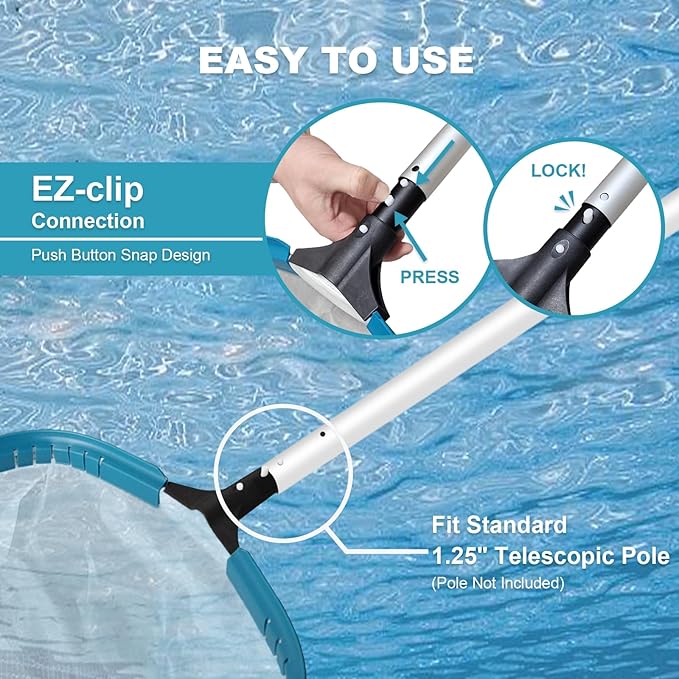 17.5" Heavy Duty Ultra Fine Mesh Pool Pollen & Sand Skimmer Rake, Aluminum Frame Deep Nylon Net, Pool Net for Above Ground & In-ground Swimming Pools (No Pole)