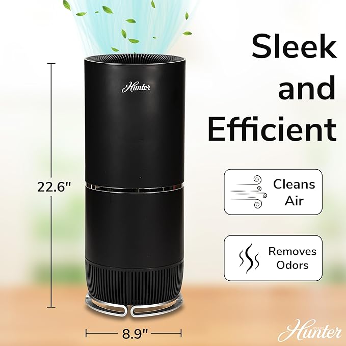 Hunter Fan Company HP670 Air Purifier for Allergies, Removes Dust, Smoke, Mold, and Pollen, Covers up to 195 Sq. Ft., Digital Tall Tower, Denim