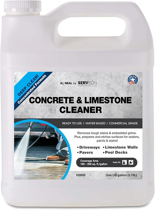 Concrete Cleaner (Concentrated Formula) Grout Stone Cleaner Water-Based Commercial Grade Outdoor Indoor Oil Stain Remover for Driveways Pavers Patios (1 Gallon) H2600