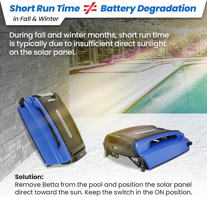 Betta SE Solar Powered Automatic Robotic Pool Surface Skimmer Cleaner with 24/7 Continuous Cleaning Battery Power and Re-Engineered Twin Salt Chlorine Tolerant Motors (Blue)