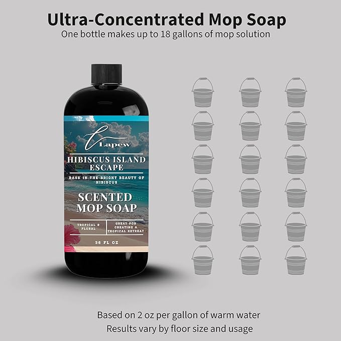 Luxury Floor Cleaner, Scented Mop Soap Concentrate | Hard Floor Cleaner for Tile, Vinyl, Laminate, LVP & Sealed Hardwood | Low-Foam, Streak-Free | 36 oz | Hibiscus Island Escape