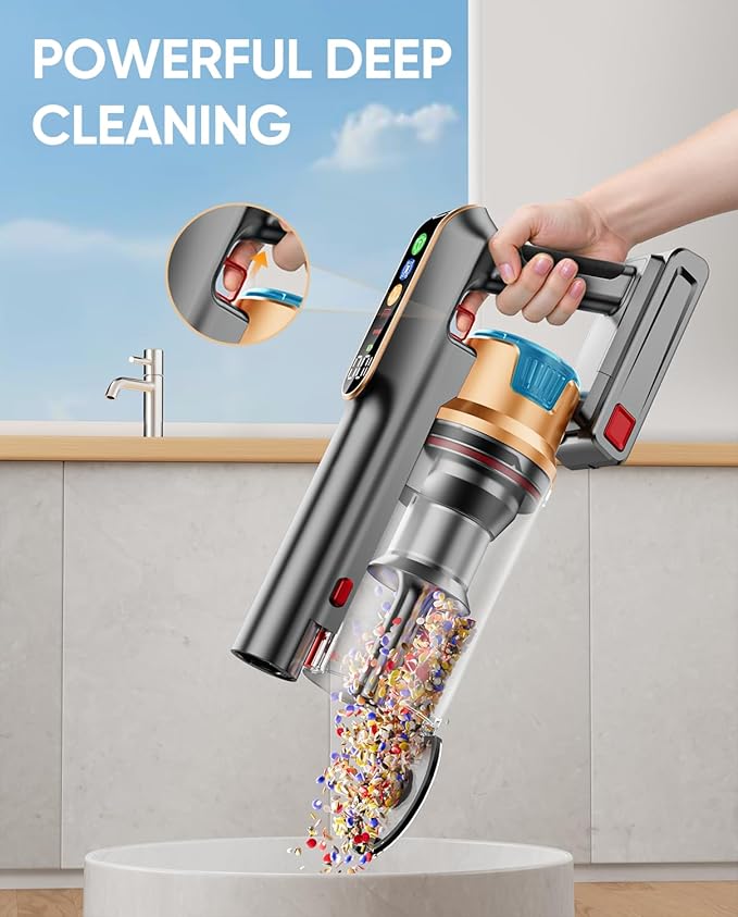 Cordless Vacuum Cleaner, 600W/50KPA/65Mins Vacuum Cleaners for Home, Super 1.8L Cup& Large LED Screen Stick Vacuum Anti-Tangle, Lightweight Cordless Vacuum with Charging Dock for Pet Hair/Carpet/Floor