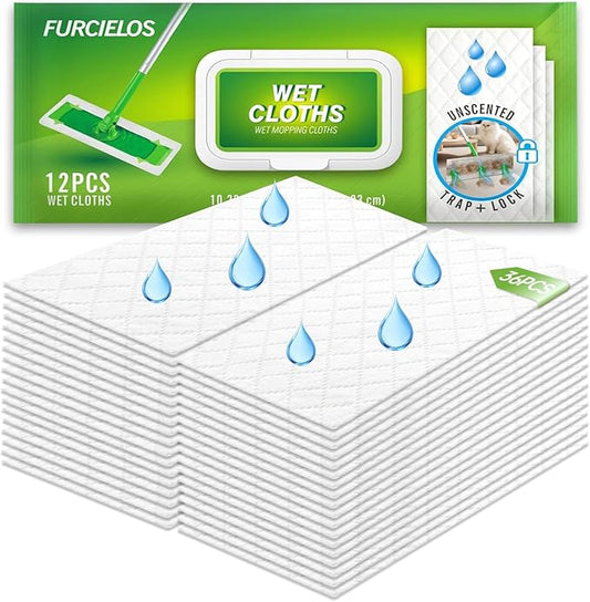 36 Count Wet Pad Refill Heavy Duty Compatible with Swiffer Sweeper Mop, Disposable Wet Mopping Cloths for Multi-Surface Floor Cleaning, Unscented
