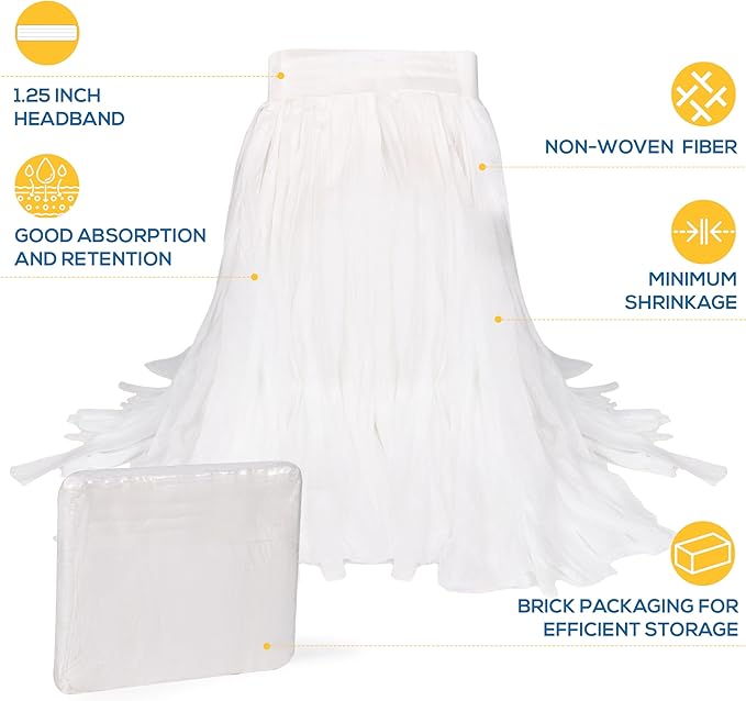 KLEEN HANDLER Disposable Industrial Mop Head Replacement, Non-Woven Cut End Floor Cleaning Wet Mop Head Refill (Pack of 3)