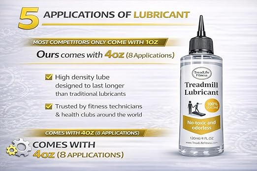 TreadLife Fitness Treadmill Maintenance Kit | 1 Year Supply of Treadmill Lubricant for Belt | 100% Silicone Lube | Extra Wide TruLube Applicator Wand | Directions Included