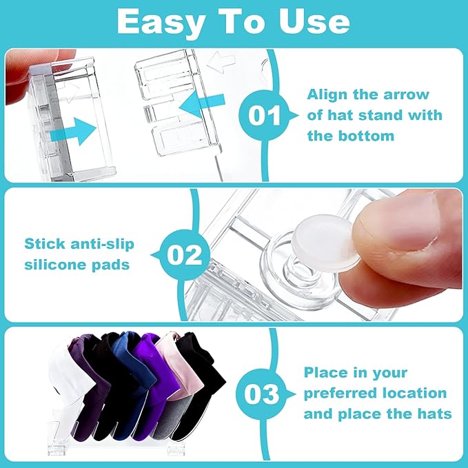 2 Pack Acrylic Hat Organizer for Baseball Caps, Clear Hat Stand for Closet Dresser Bedroom and Shelf - Non-Slip Cap Holder Displays and Holds Up to 14 Tennis or Trucker Hats