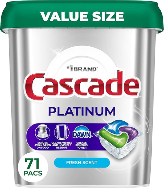 Cascade Platinum Dishwasher Pods, Dishwasher Detergent, Dish Detergent Soap, Fresh, 71 count