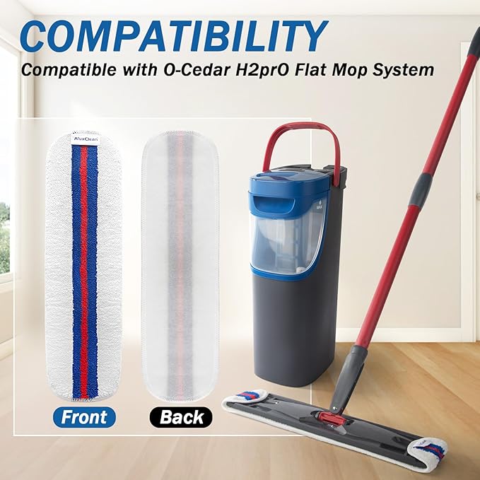 Upgraded Flat Mop Pads Compatible with O-Cedar H2prO Flat Mop System, AluxClean Reusable Mops Head Replacements for O-Cedar, 4 Pack Mops Refills for Deep Cleaning