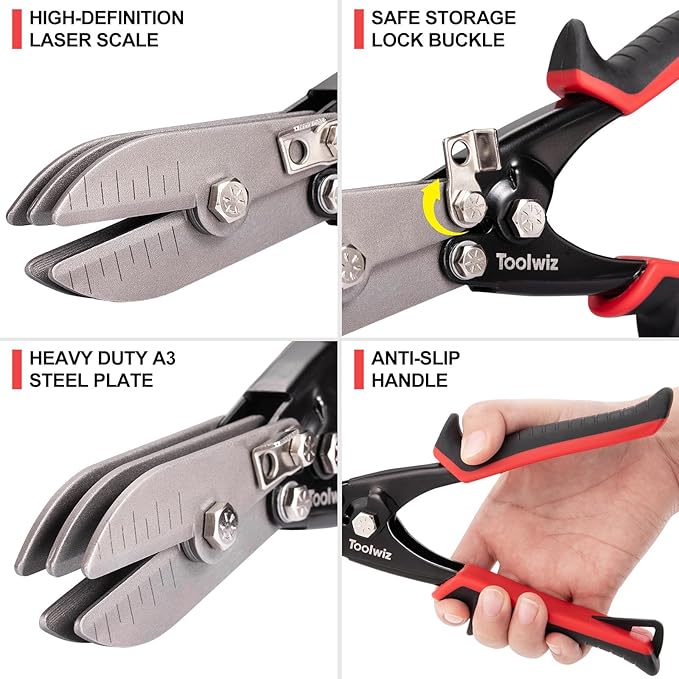 Toolwiz 5 Blade Sheet Metal Tools, Duct Crimping Tool for 24-26 Gauge Downspout, Stove Pipe, Stainless Steel, Ventilation Duct Systems, 10-1/2" HVAC Sheet Metal Crimper Efficient Pipe Crimper