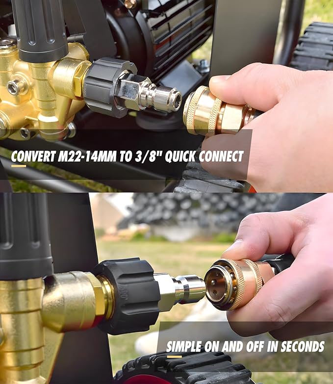 3/8" 4800PSI Pressure Washer Hose 50FT with 360° Swivel Quick Connect, Flexible & Kink Resistant Steel Wire Braided & Durable for Hot/Cold Water, High Power Washer Hose With M22 14mm Adapter