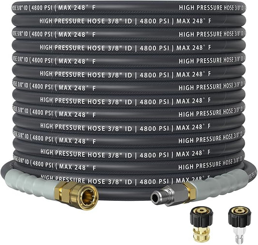 3/8" 4800PSI Pressure Washer Hose 50FT with 360° Swivel Quick Connect, Flexible & Kink Resistant Steel Wire Braided & Durable for Hot/Cold Water, High Power Washer Hose With M22 14mm Adapter