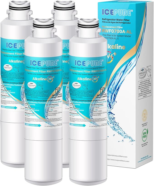 ICEPURE Alkaline DA29-00020B Refrigerator Water Filter Replacement for Samsung HAF-CIN/EXP HAF-CIN, DA29-00020A/B, DA29-00020B-1, 46-9101, RF28HMEDBSR, RF263BEAESR, HDX FMS-2, Enhances PH, 4Pack