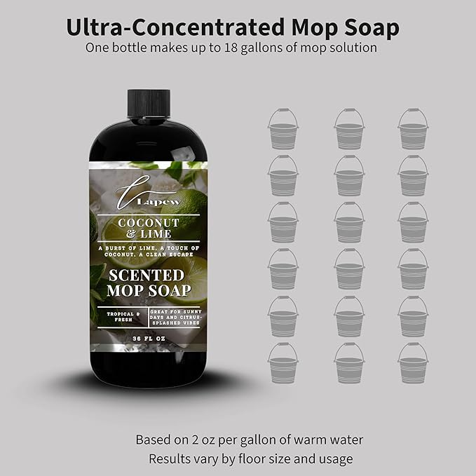 Luxury Floor Cleaner, Scented Mop Soap Concentrate | Hard Floor Cleaner for Tile, Vinyl, Laminate, LVP & Sealed Hardwood | Low-Foam, Streak-Free | 36 oz | Coconut & Lime
