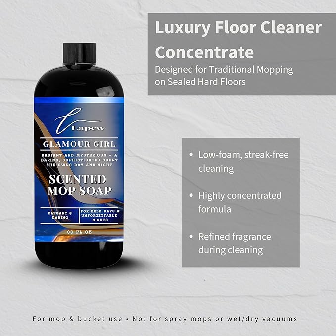 Luxury Floor Cleaner, Scented Mop Soap Concentrate | Hard Floor Cleaner for Tile, Vinyl, Laminate, LVP & Sealed Hardwood | Low-Foam, Streak-Free | 36 oz | Glamour Girl