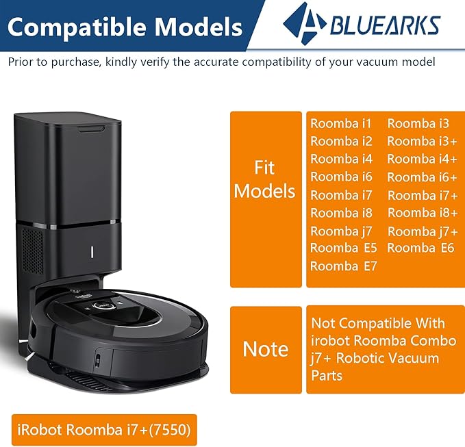 16Pcs Parts Compatible with Roomba i1+ J7 i7+ i3+ i4+ EVO i6+ i8+ i7 J7+ Plus E5 E6 E7 Robot Vacuum Cleaner Accessories Kit, 2 Rubber Main Brush 4 Filters 4 Side Brushes 6 Vacuum Bags