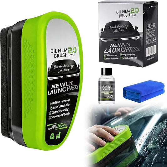 Automotive Oil Film Cleaning Brush, Upgrade 2.0 Glass Cleaning Board for Car Windows, Windshield Cleaner with Cloth, Glass Oil Film Board Improving Clarity Visibility (1 Pack)