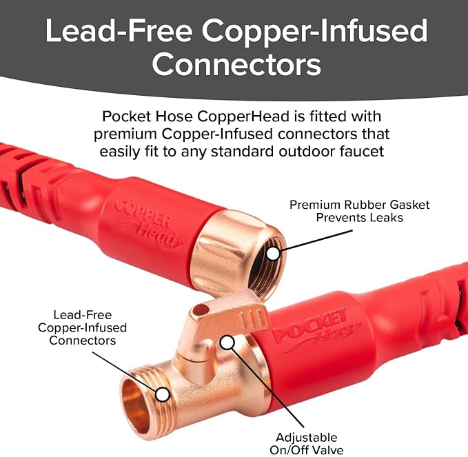 Pocket Hose Copper Head Expandable Garden Hose 50 ft with Pocket Pivot, No Tangles, AS SEEN ON TV, 360° Swivel, Tri-Tex Tubing, Force Field Jacket, Lead-Free, No-Kink, Anti-Burst w/APT