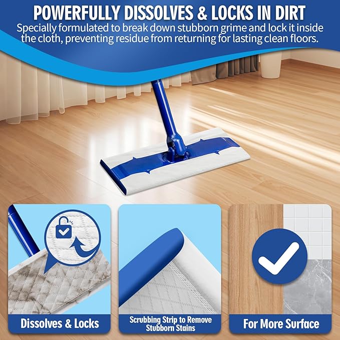 24 Count Disposable Wet Mop Pad Compatible with Clorox Mop, Sweeper Mop, or Other Standard Mopping Tools, Floor Wipes for Mopping Cleaning, Unscented