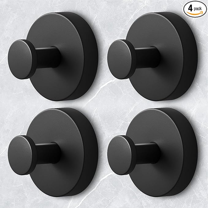 Shower Hooks for Inside Shower,Large Suction Cup Hooks for Glass Window,Removable Towel Hooks for Bathrooms,4 Packs(Black)