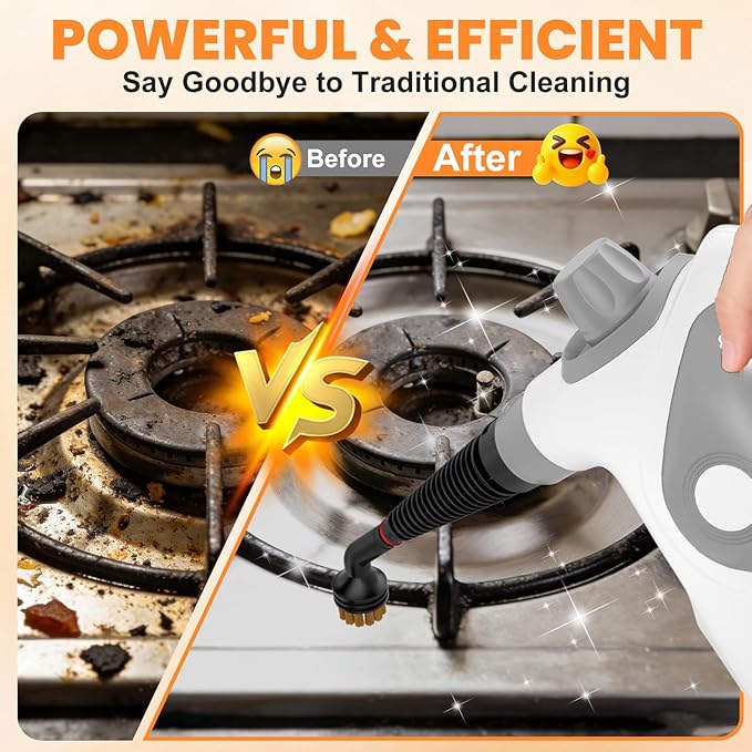 Handheld Steam Cleaner for Home, Pressurized Portable Steamer for Cleaning with 15 Accessories for Multi-Surface Cleaning, Floors, Tiles, Grout, Kitchen, Bathroom, Couch & Car