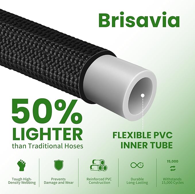 50ft Garden Hose – Lightweight & Flexible Water Hose, Leak-Proof Fabric & Non-Expandable with Shut-Off Valve for Yard, Outdoor Watering, Car Wash & RV