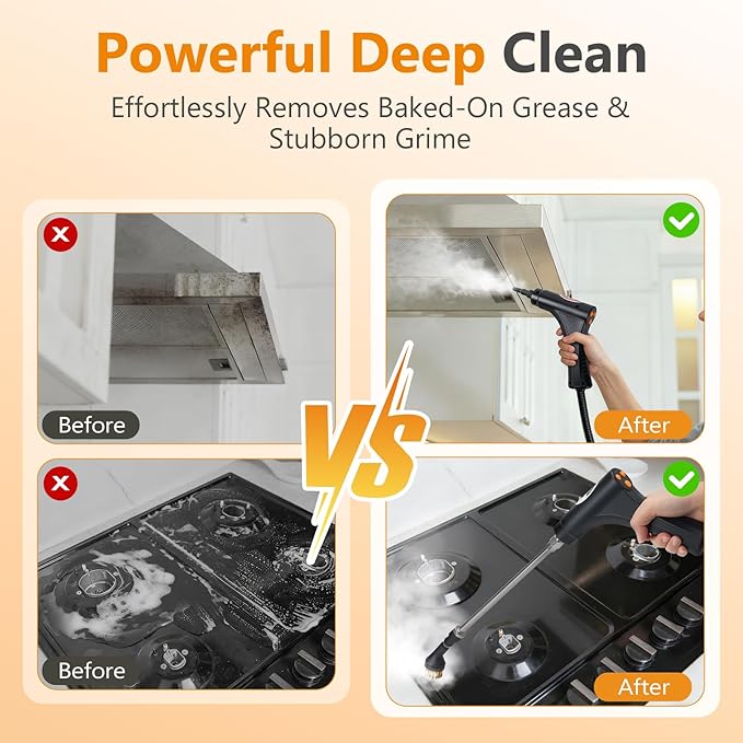 Steam Cleaner for Home & Car, 15s Fast Heat-Up, 1.2L Large Tank, 221°F High-Temp Portable Handheld Steamer for Deep Cleaning Grout, Tile, Grease, Floors & Sanitizing Furniture, Couch, Car Detailing