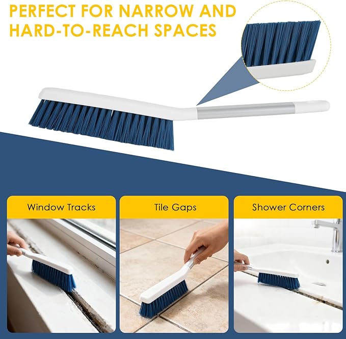 3 Pack Shower Scrub Brush Set - Detachable Stiff Bristle Grout Cleaner Brush, 2-in-1 Shower Glass Squeegee with Replacement Sponges, Scrubbing Brushes for Cleaning Bathroom, Bathtub, Gaps, Tile, Sink